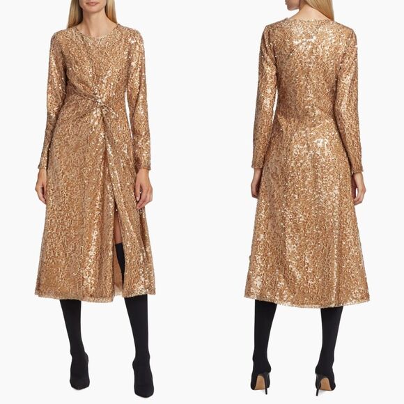 NWT Elie Tahari The Selma Sequined Midi Dress Bronze Size 6 $495 - Picture 1 of 8